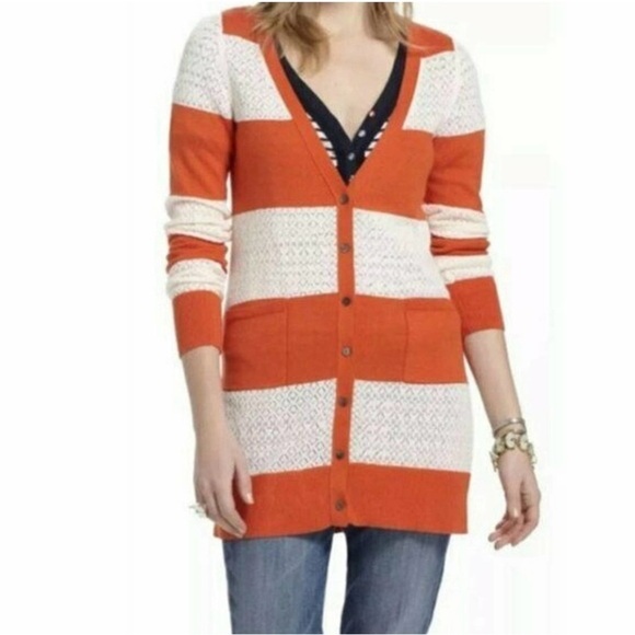 Anthropologie Little Yellow Bird Striped Crochet Cardigan Size M New W/O Tag - Picture 1 of 9